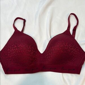PINK Victoria's Secret Wear Everywhere, Burgundy Lace Animal Print Bra, 36DD